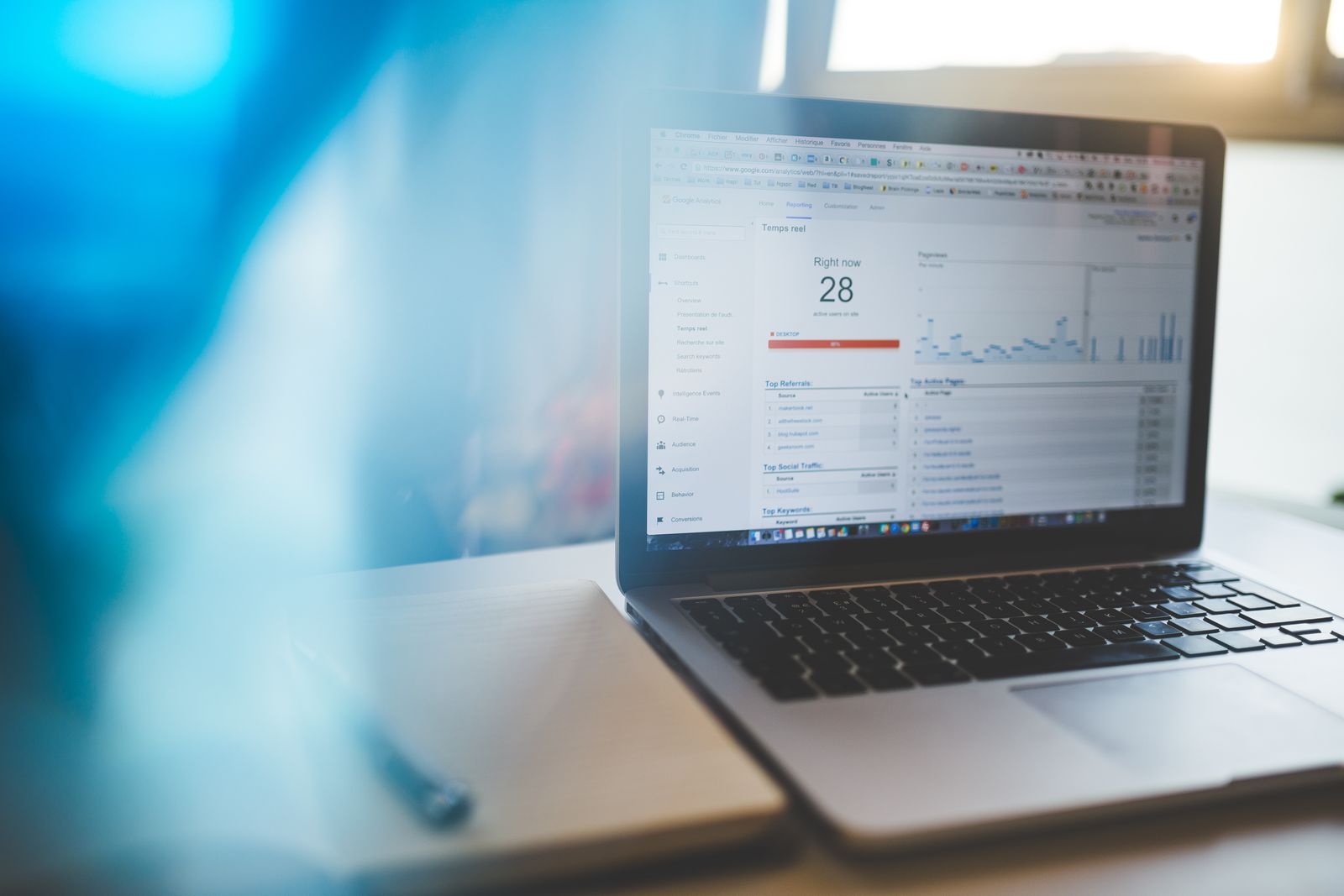 Laptop displaying Google Analytics dashboard for SEO tracking